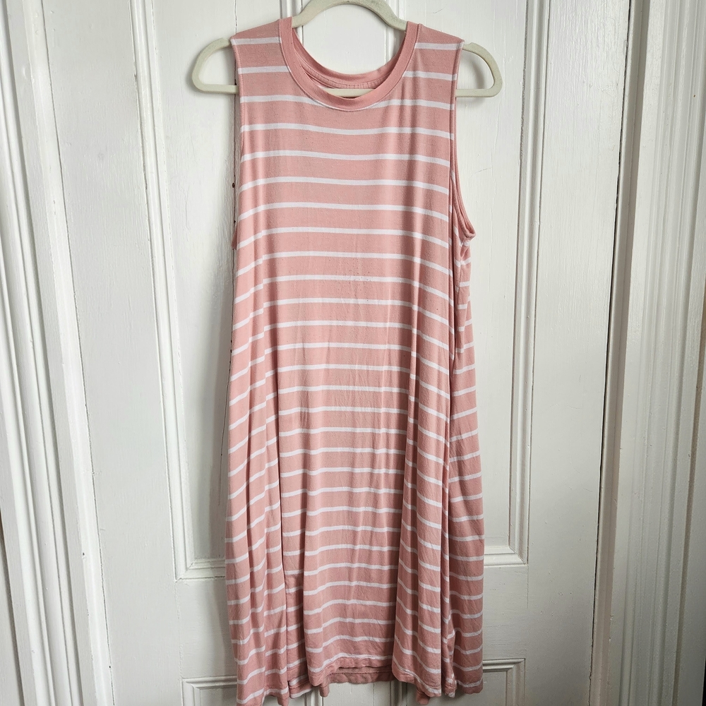 Pink and White Striped Sleeveless Dress
